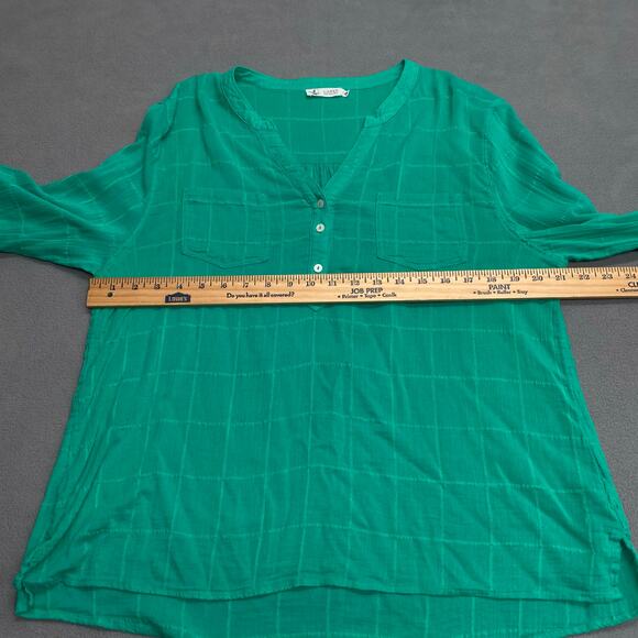 Carve Designs Half Button Down Roll Sleeve Casual Shirt Womens XL Green Sheer - Picture 10 of 14